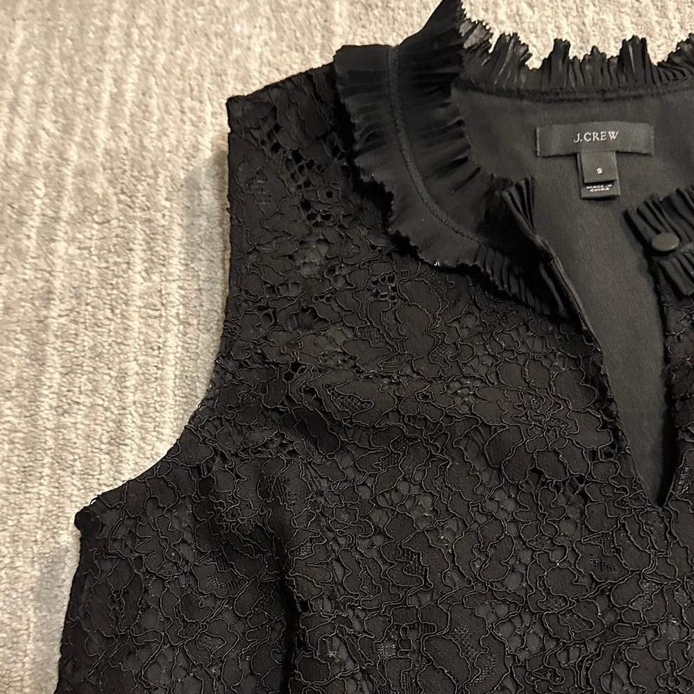 J. Crew Black Lace Ruffle Neck Blouse